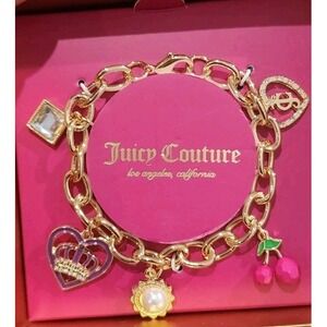 New Juicy Couture Goldtone Charm Bracelet 5 Charms Logo Y2K